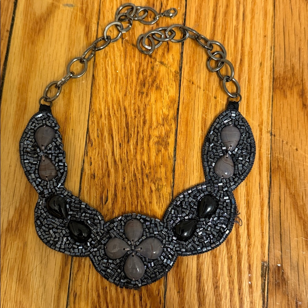 Black and Gray Beaded Statement Necklace
